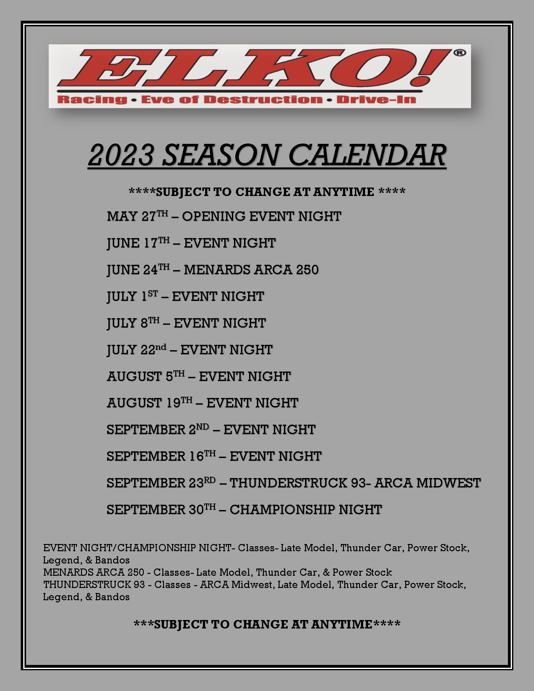 Events Elko Speedway